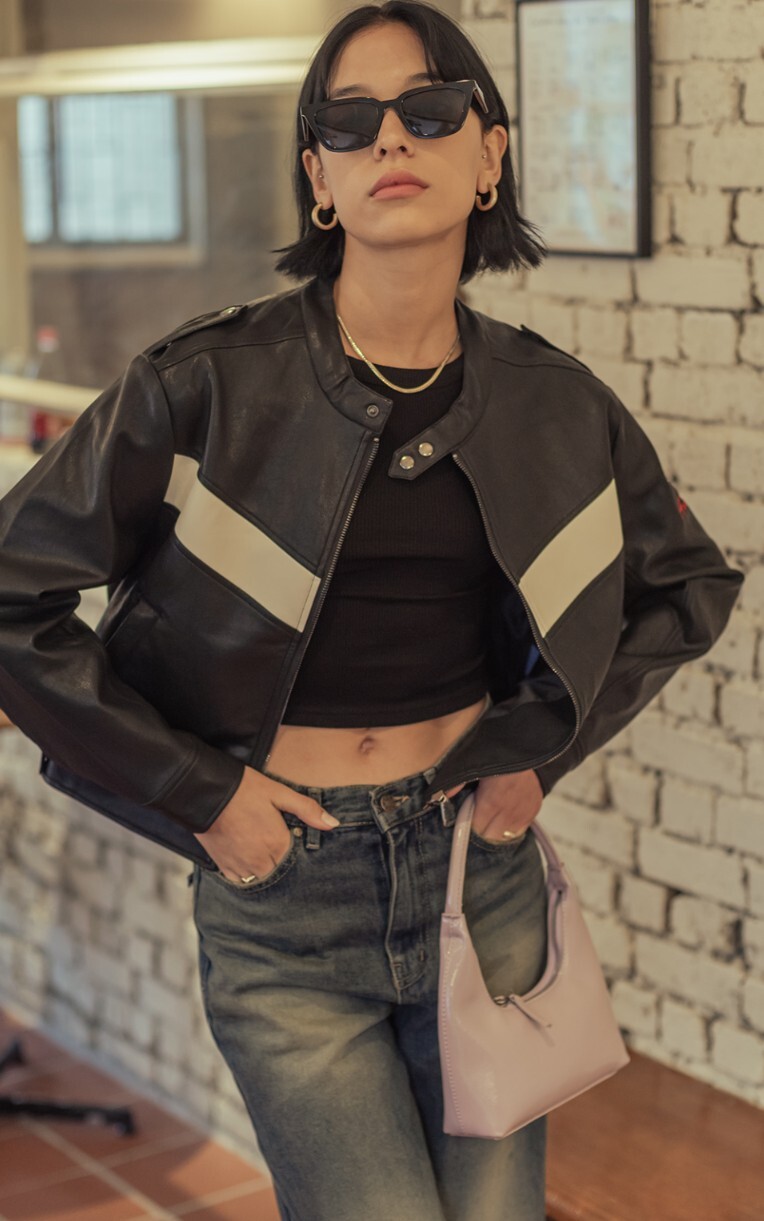 ☆【BITTER CELLS】Eco Leather Lacing Jacket-Black | もごつ ☆【BITTER CELLS】Eco Leather Lacing Jacket-Black | もごつ