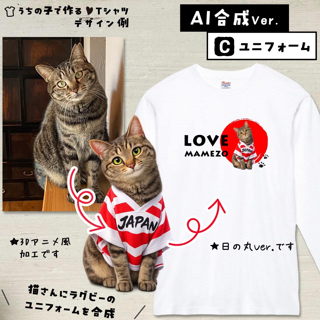 猫さんにラグビーのユニフォームを合成