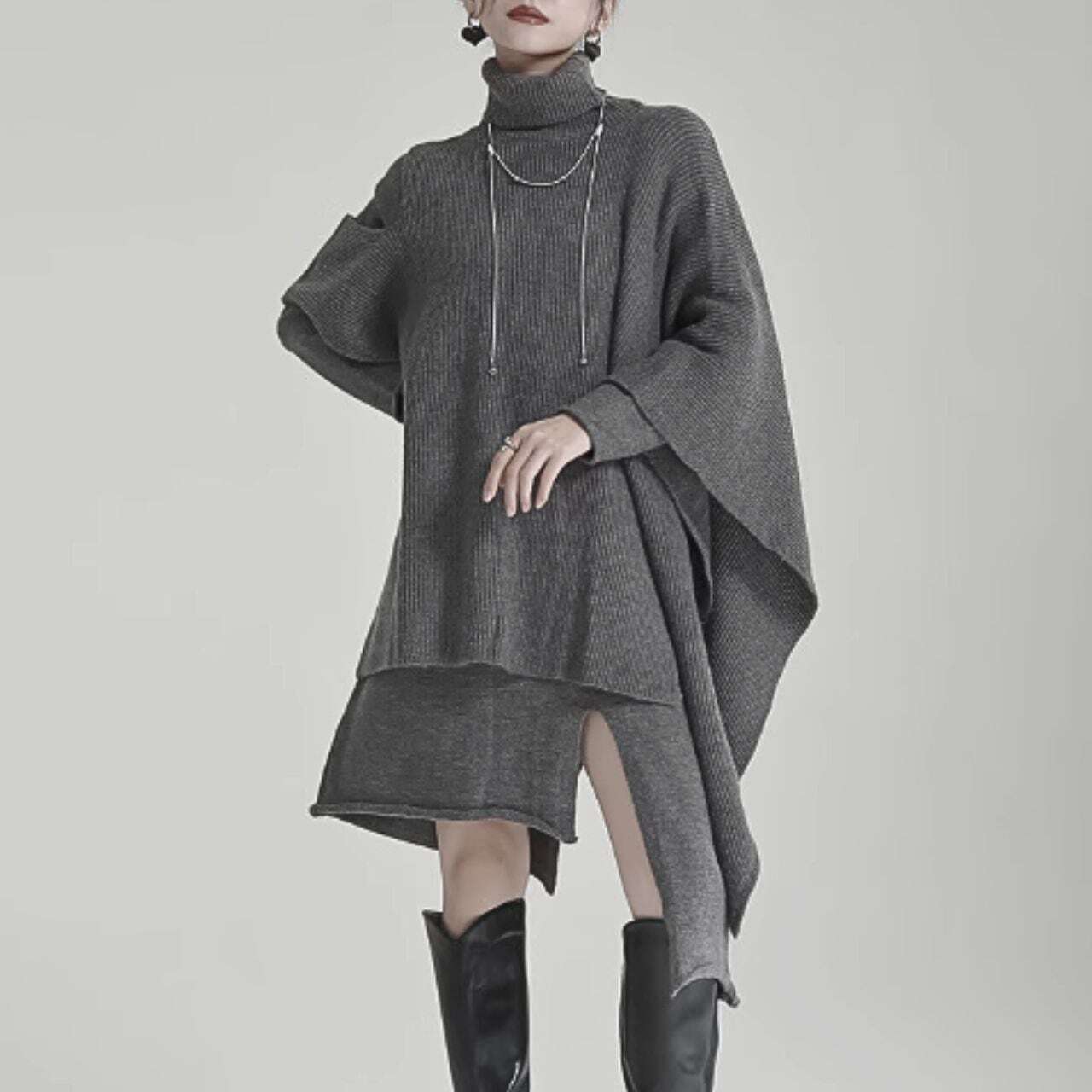 Asymmetric knit dress 2 pieces【2color】 C0666