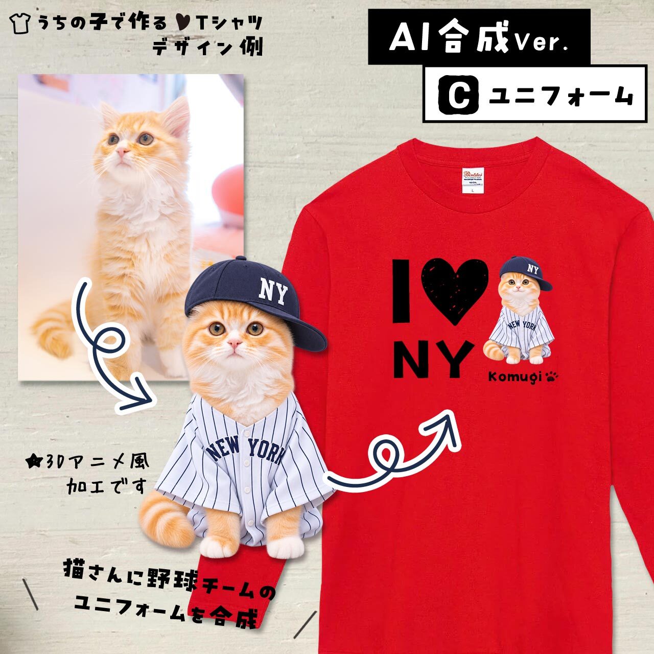 猫さんにヤンキースのユニフォームを合成
