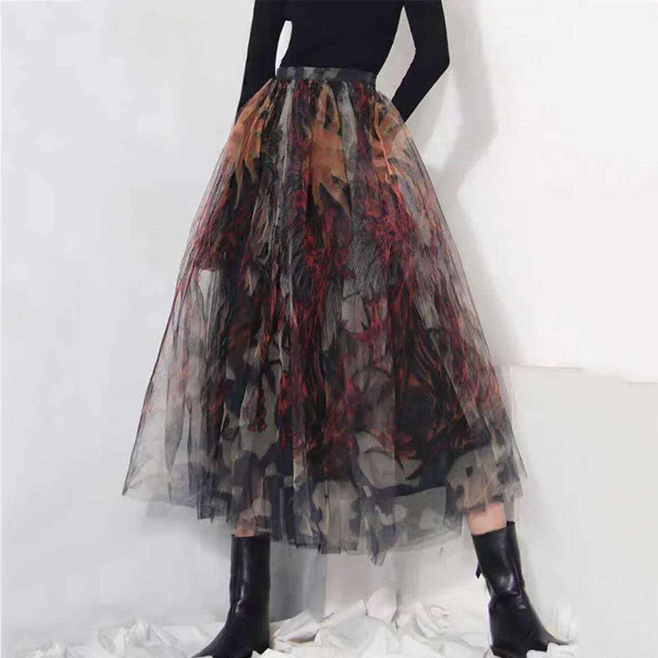Printed high waist long skirt C1103