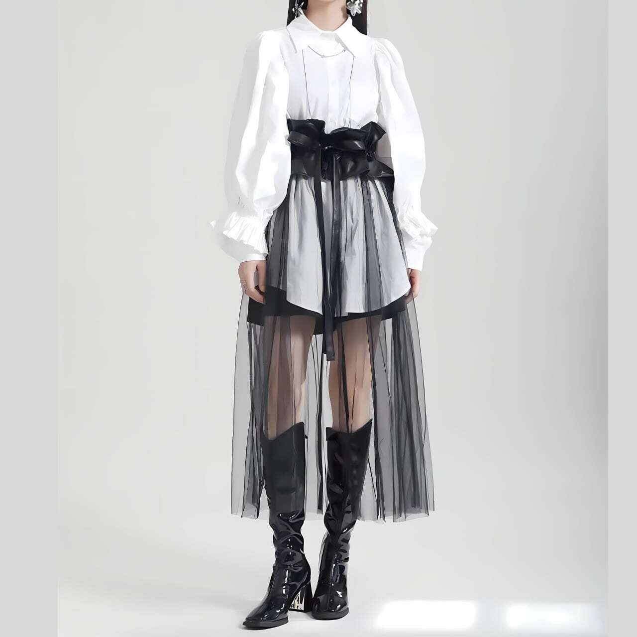 High waist ruffled mesh skirt【2color】 C0154