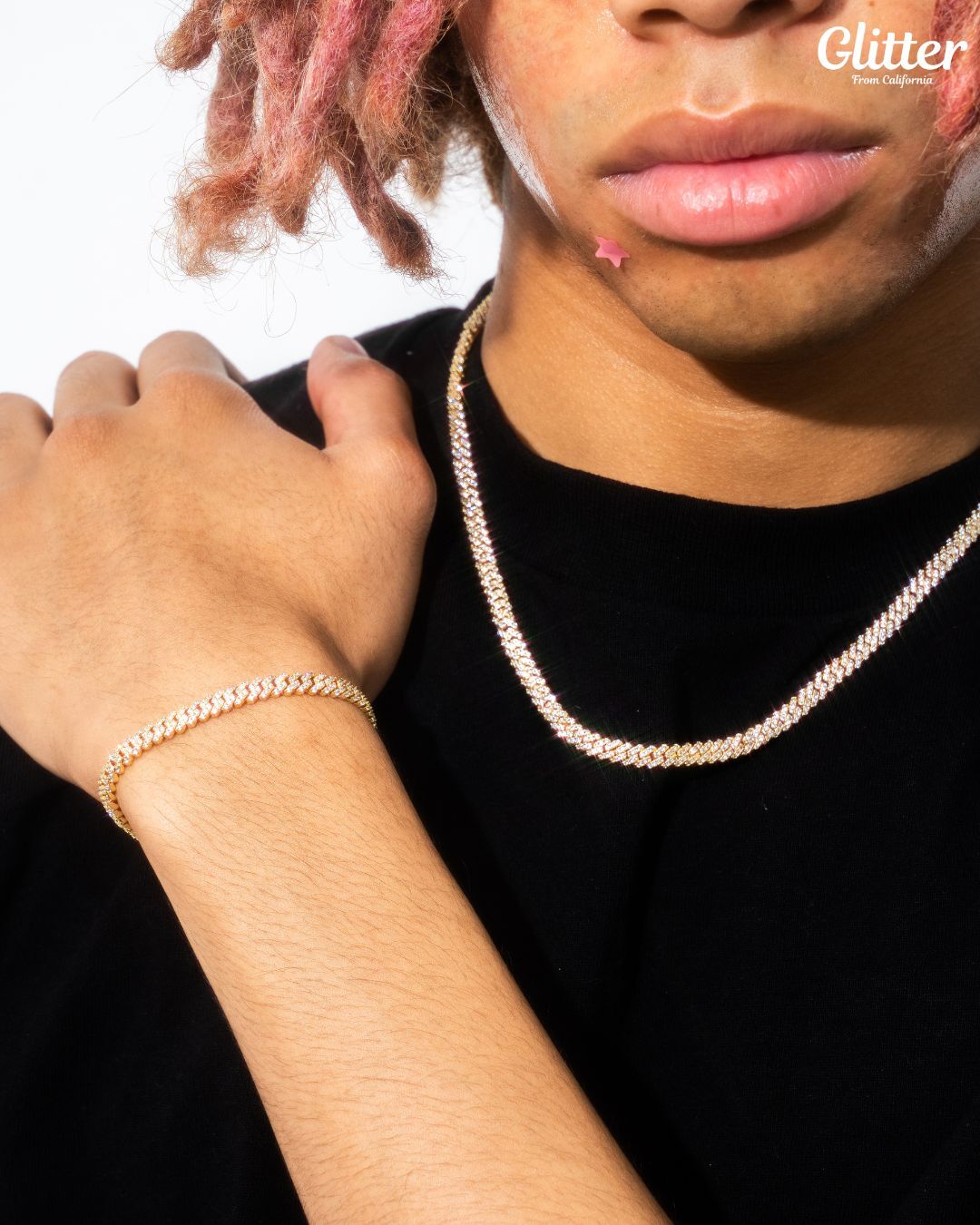 【Glitter】 Iced Out Prong Chain (5mm) Tennis Chain × Iced Out Prong Chain Set 【5&14mm】 | Glitter