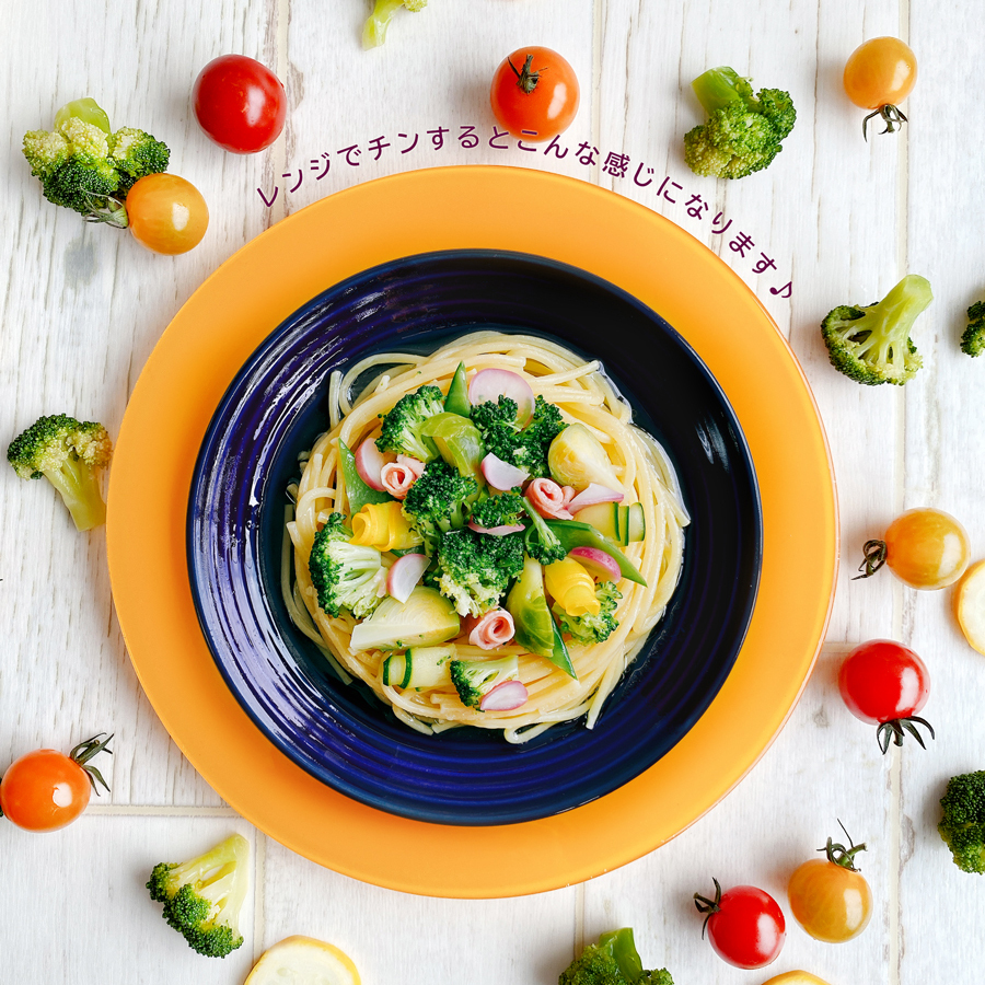 レンジでチンするとこんな感じに♪【若葉色の野菜のダンス】