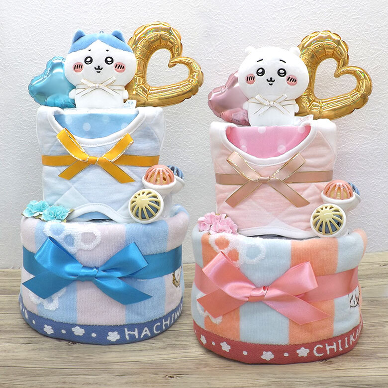 おむつケーキ ちいかわ 出産祝い マスコット タオル 2段 ch-c2 おむつケーキ ちいかわ 出産祝い マスコット タオル 2段 ch-c2
