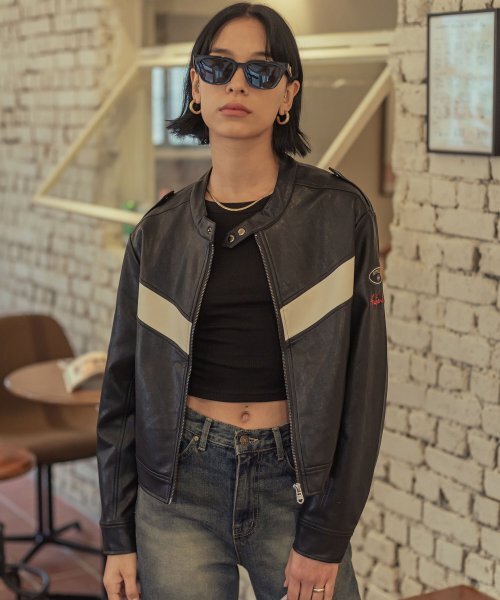 ☆【BITTER CELLS】Eco Leather Lacing Jacket-Black | もごつ ☆【BITTER CELLS】Eco Leather Lacing Jacket-Black | もごつ