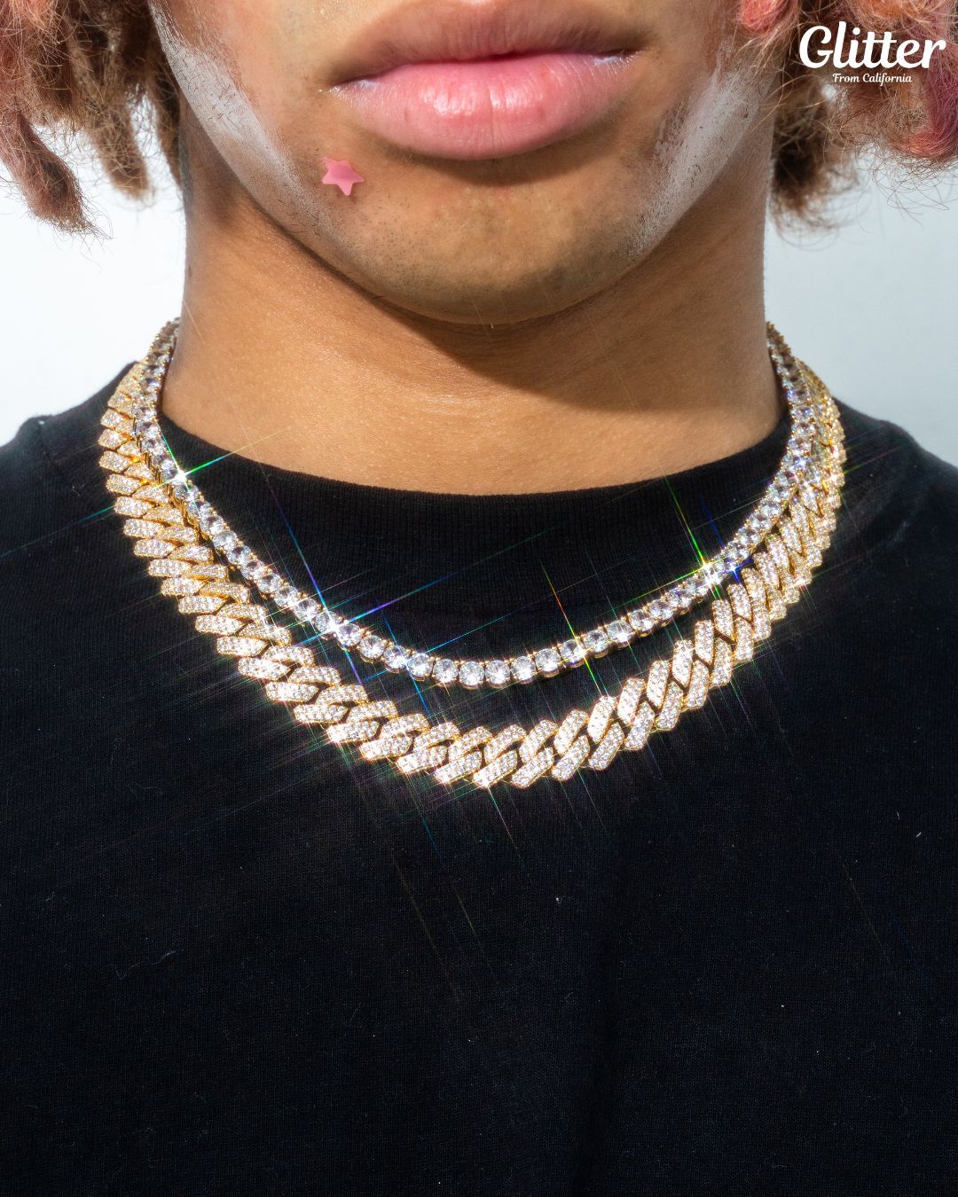 Tennis Chain × Iced Out Prong Chain Set 【5&14mm】【本日まで