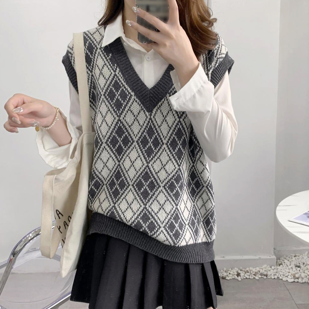 Makeret ニットベスト ベージュ アーガイル M 淡色女子 大人可愛い 日本正規代理店品
