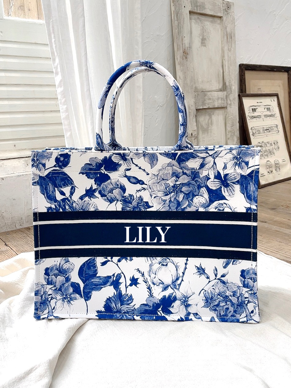 再販【オーダーメイド】イニシャルトートバッグ Blue Flower ＋ BAG in BAG ERIS