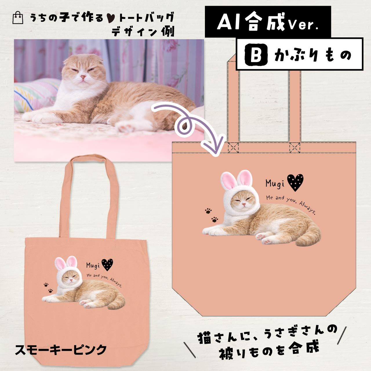 猫さんにウサギの被りものを合成
