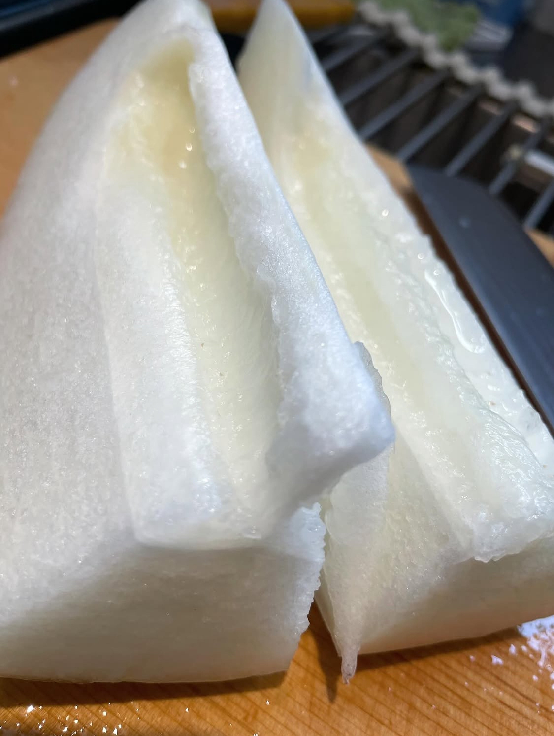 ワタのギリギリのところまで切り方を変えて使います。