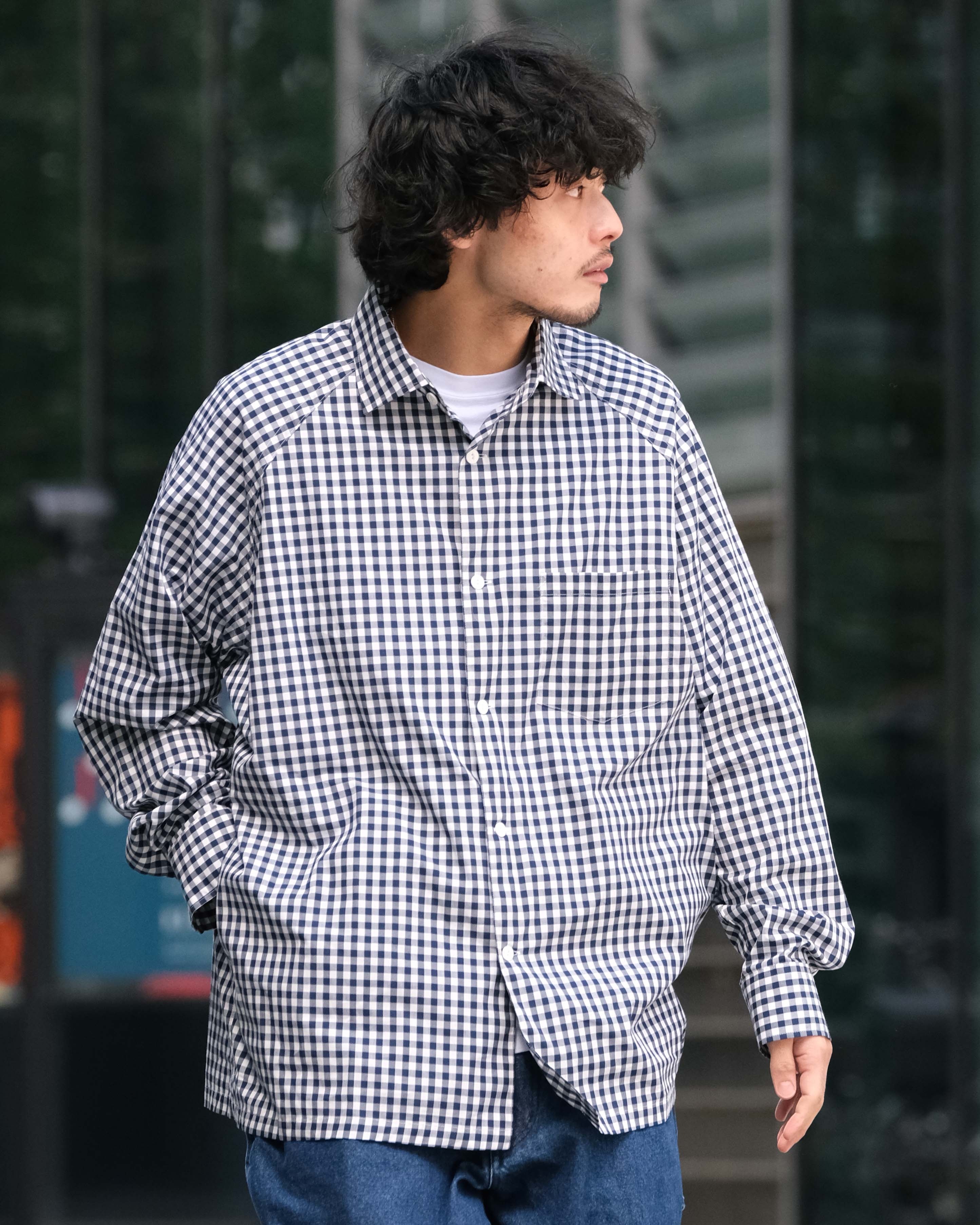 RAGLAN GINGHAM CHECK SHIRTS MADE IN JAPAN NAVY/WHITE | useful things