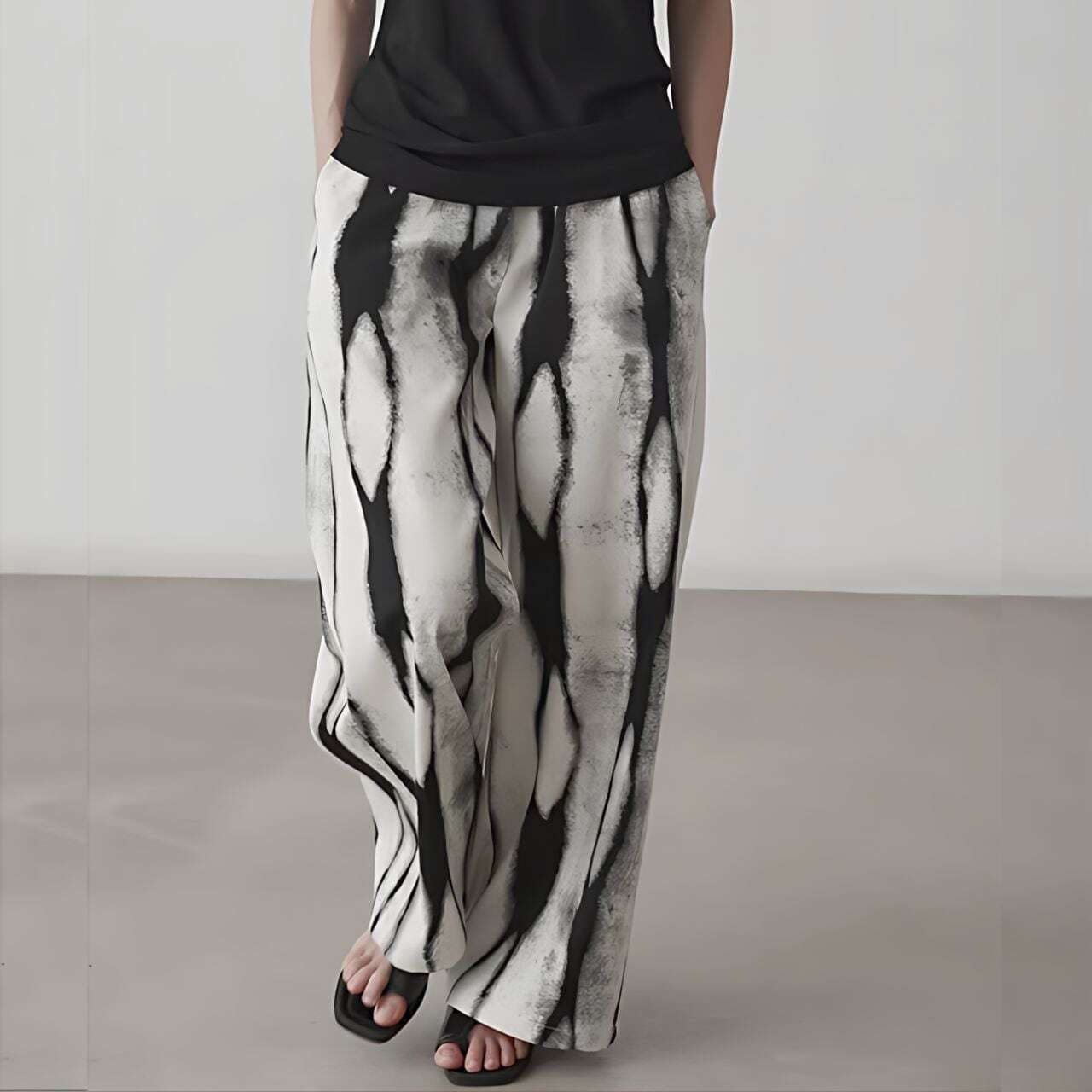 Ink print wide leg pants C0218