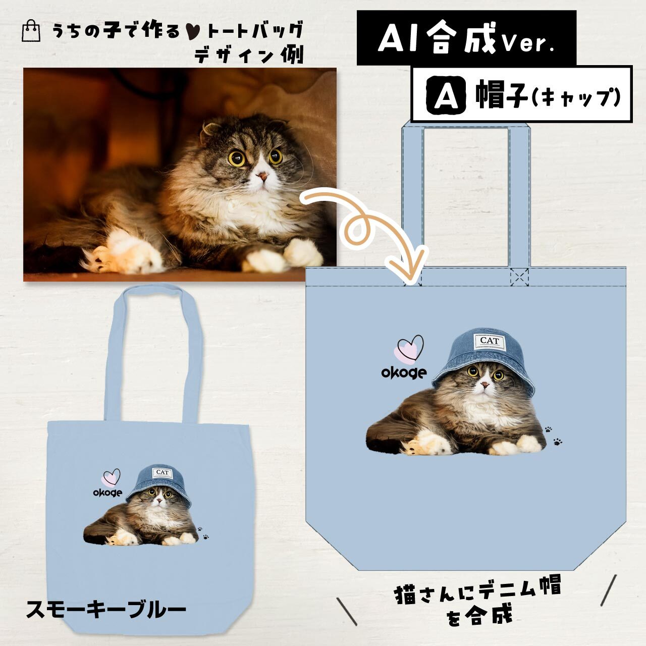 猫さんにデニム帽を合成
