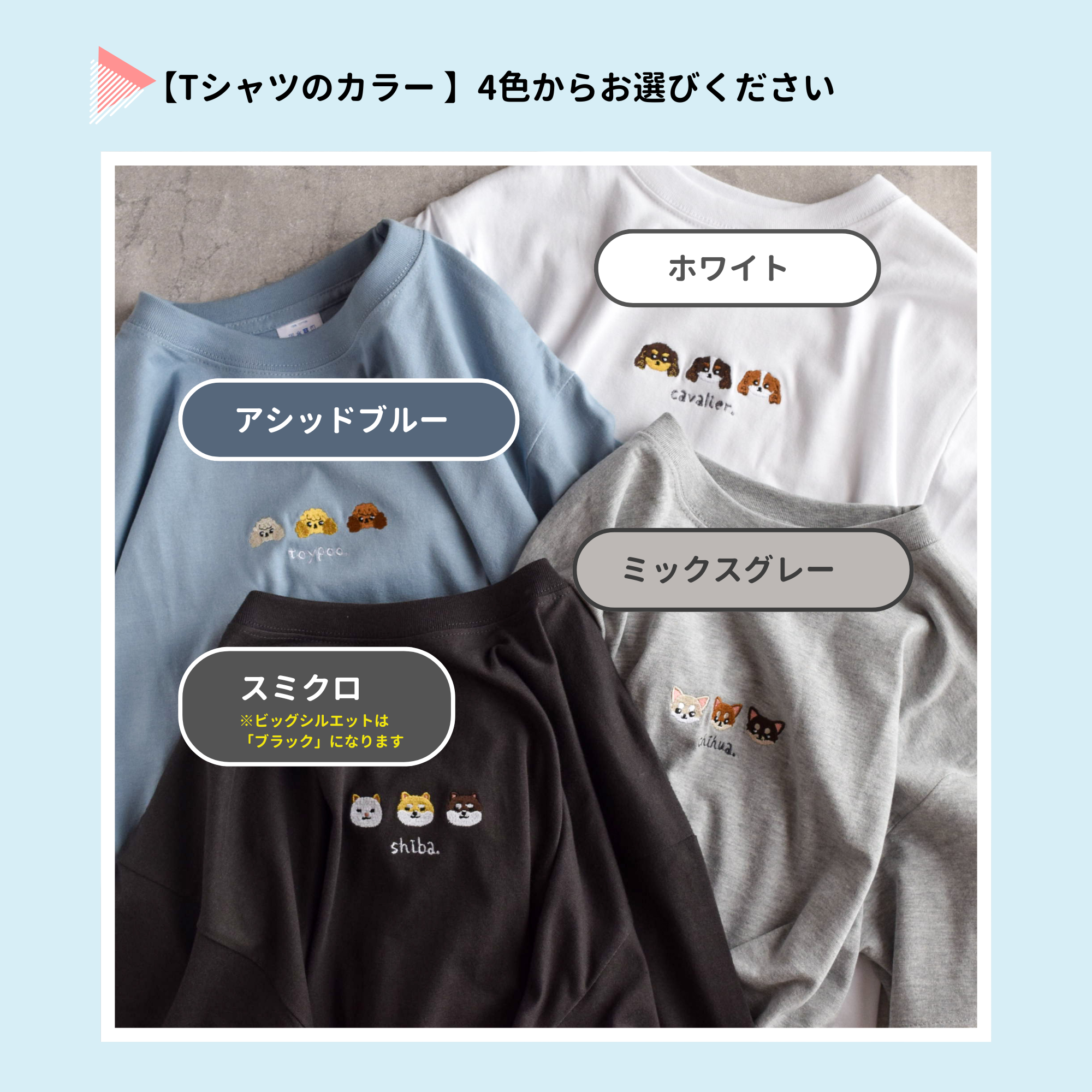 Tシャツのカラーを4色からお選びください