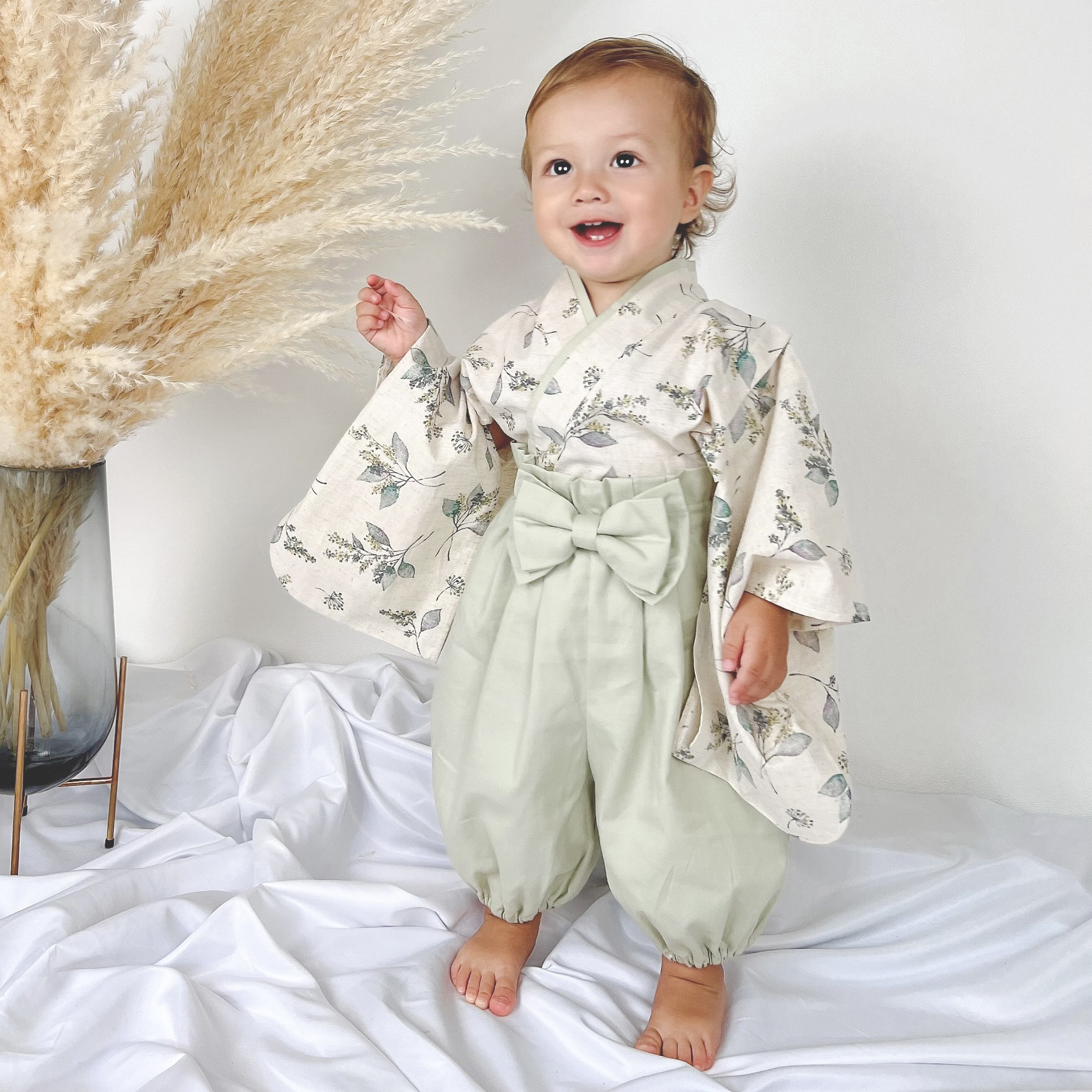 着用イメージ 　身長75㎝/袴80サイズ/兜Мサイズ着用