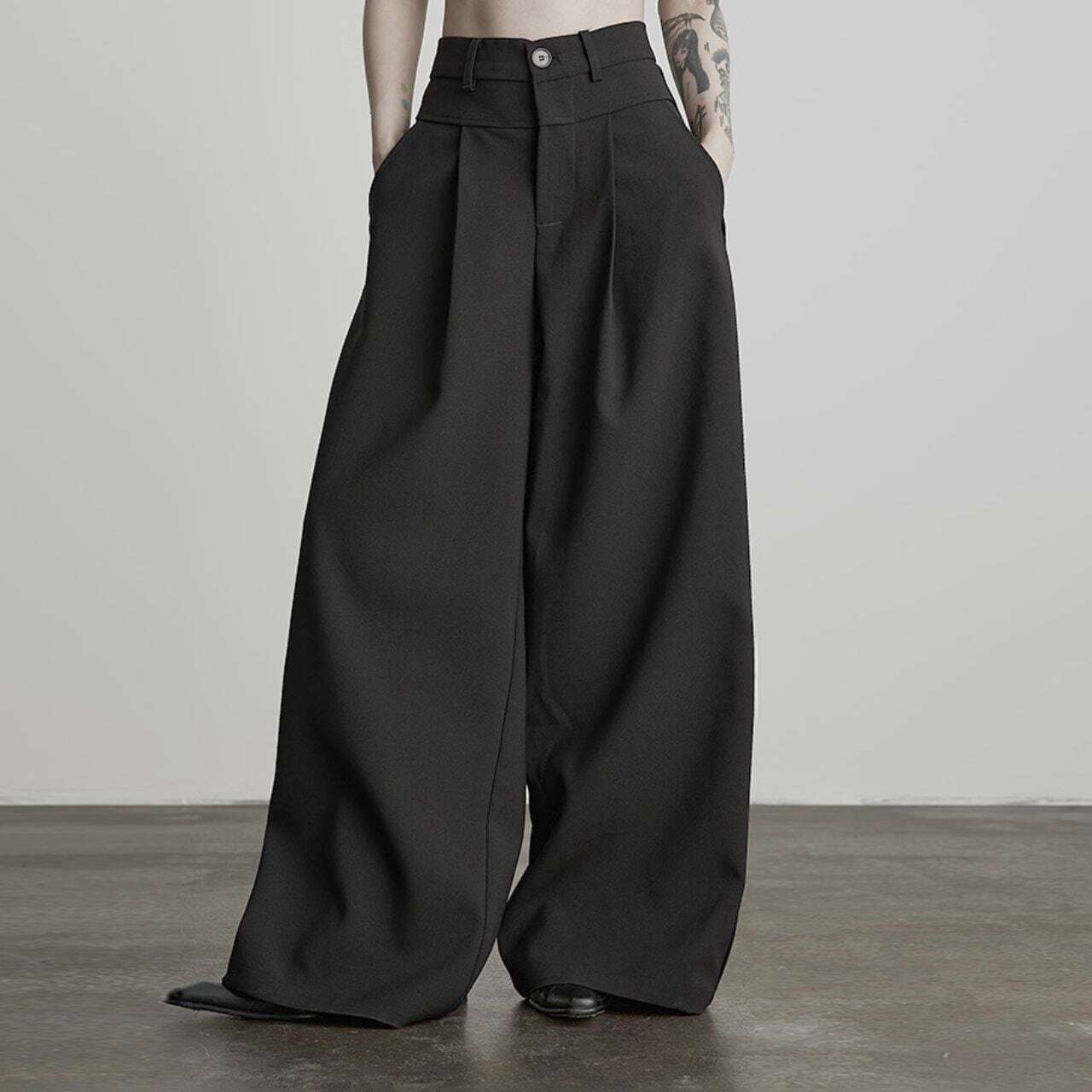 【Pleated wide leg pants C1047】