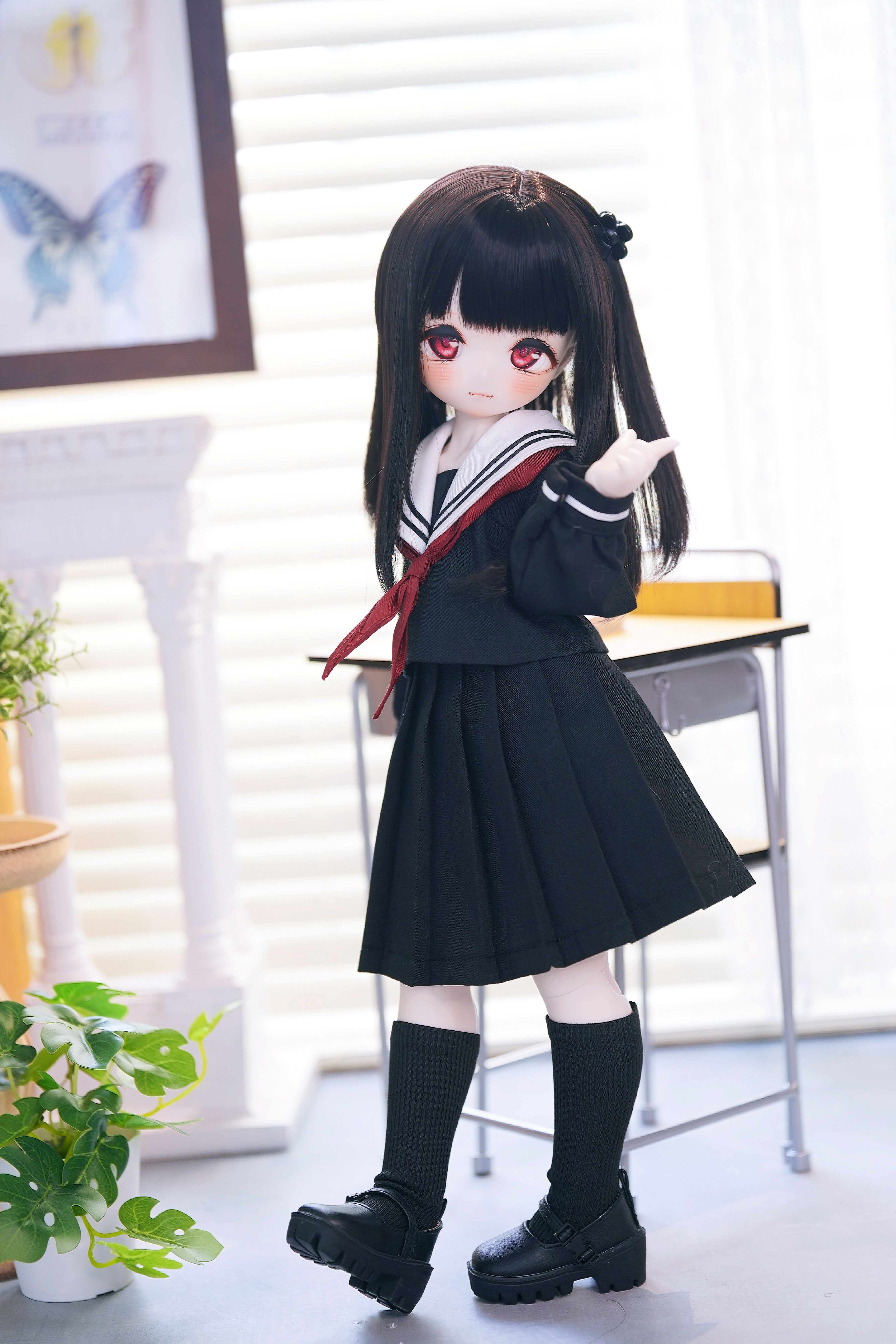 ピンク 1/4 ream MDD セーラー服 猫耳セット