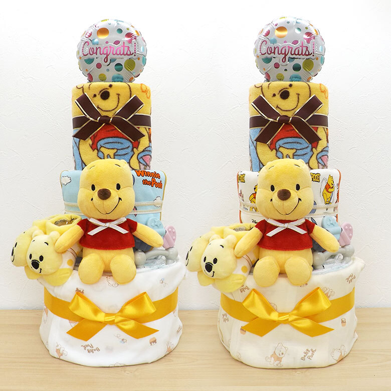 アイテム7点つきプーさんの3段オムツケーキ