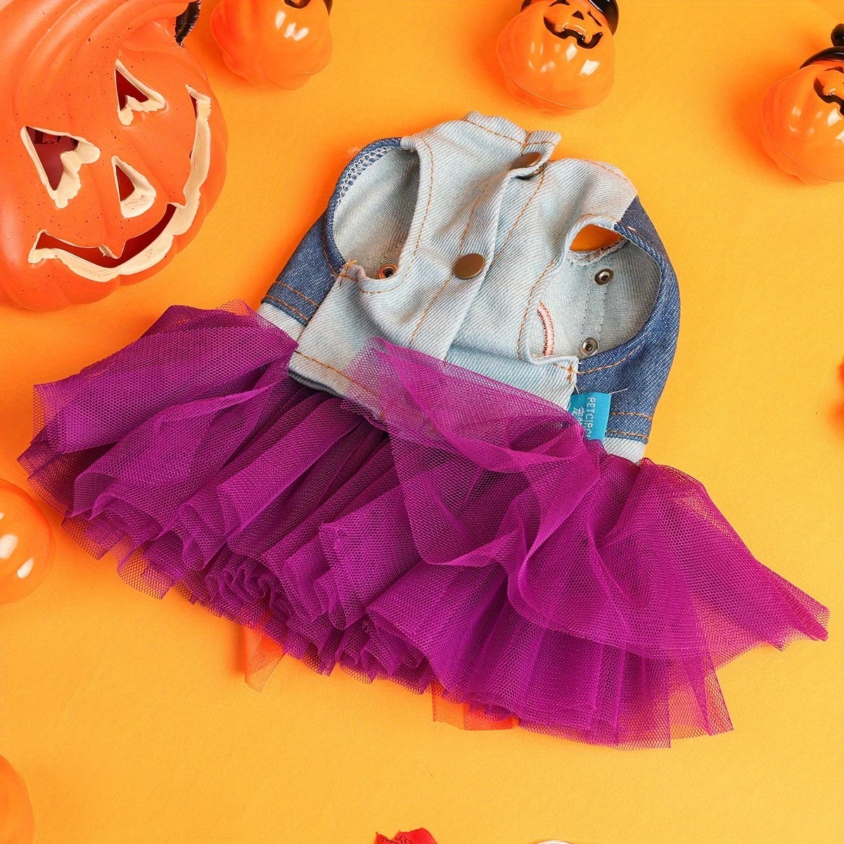 予約】パンプキン デニムワンピース｜ハロウィン かぼちゃ刺繍