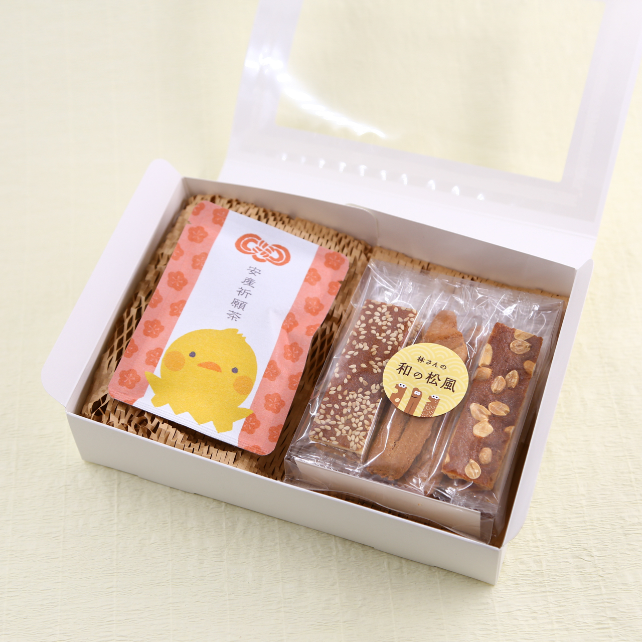 安産祈願プチギフトセット ひよこ柄 お茶とお菓子のプチギフト 京都ぎょくろのごえん茶 おいしいたのしいお茶ギフトをお届けいたします