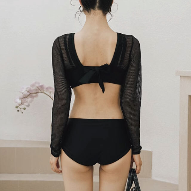 水着 ワンピース Aライン メッシュ 黒 ハイネック シースルー ワンピース水着 黒 シースルー | y-boueki -import swimwear -
