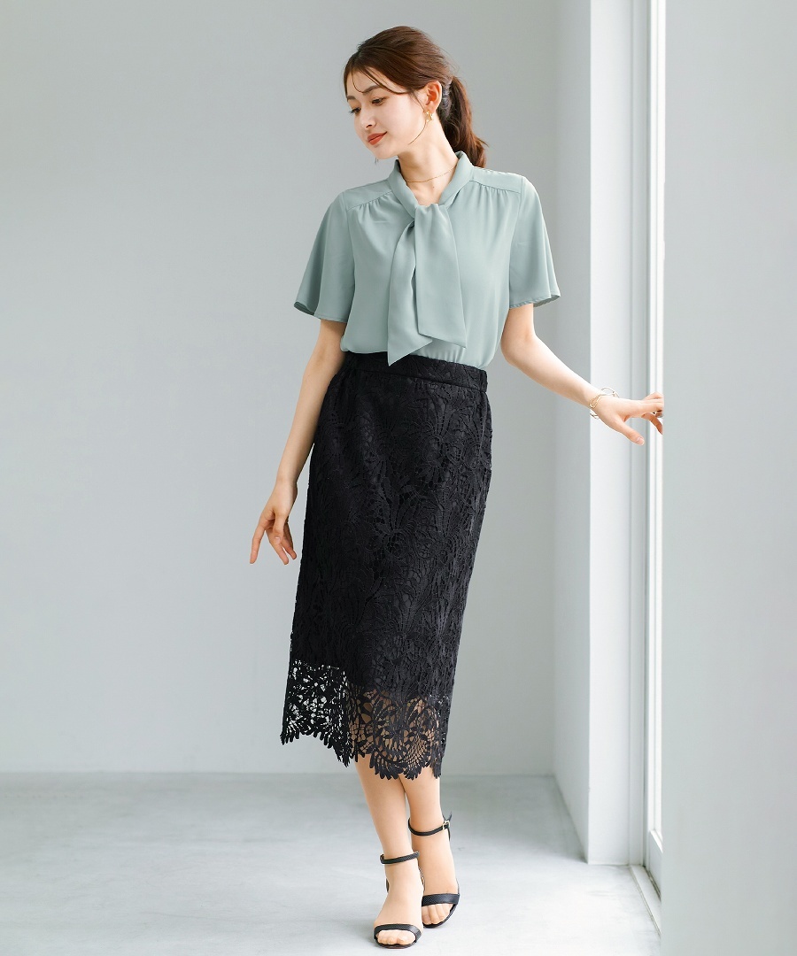 一枚で華やぐ 】 スカラップレース・ロングタイトスカート（776036
