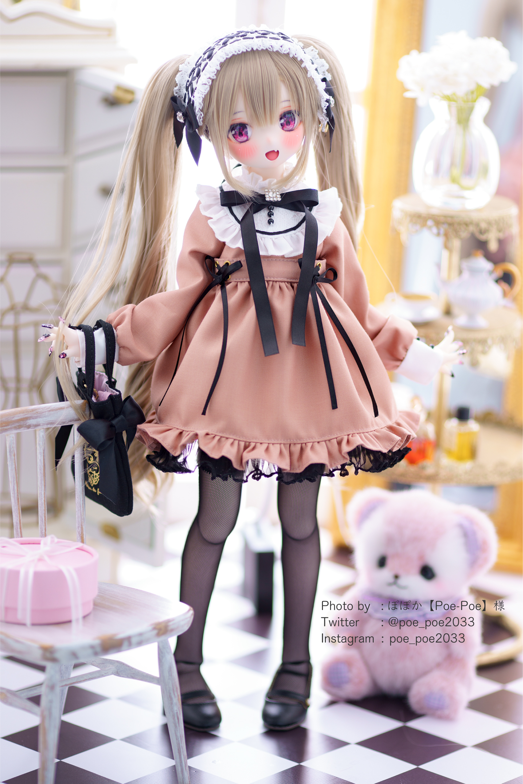 Ankrouge】くまちゃんキラキラツイードポンチョ 地雷ちゃん pink