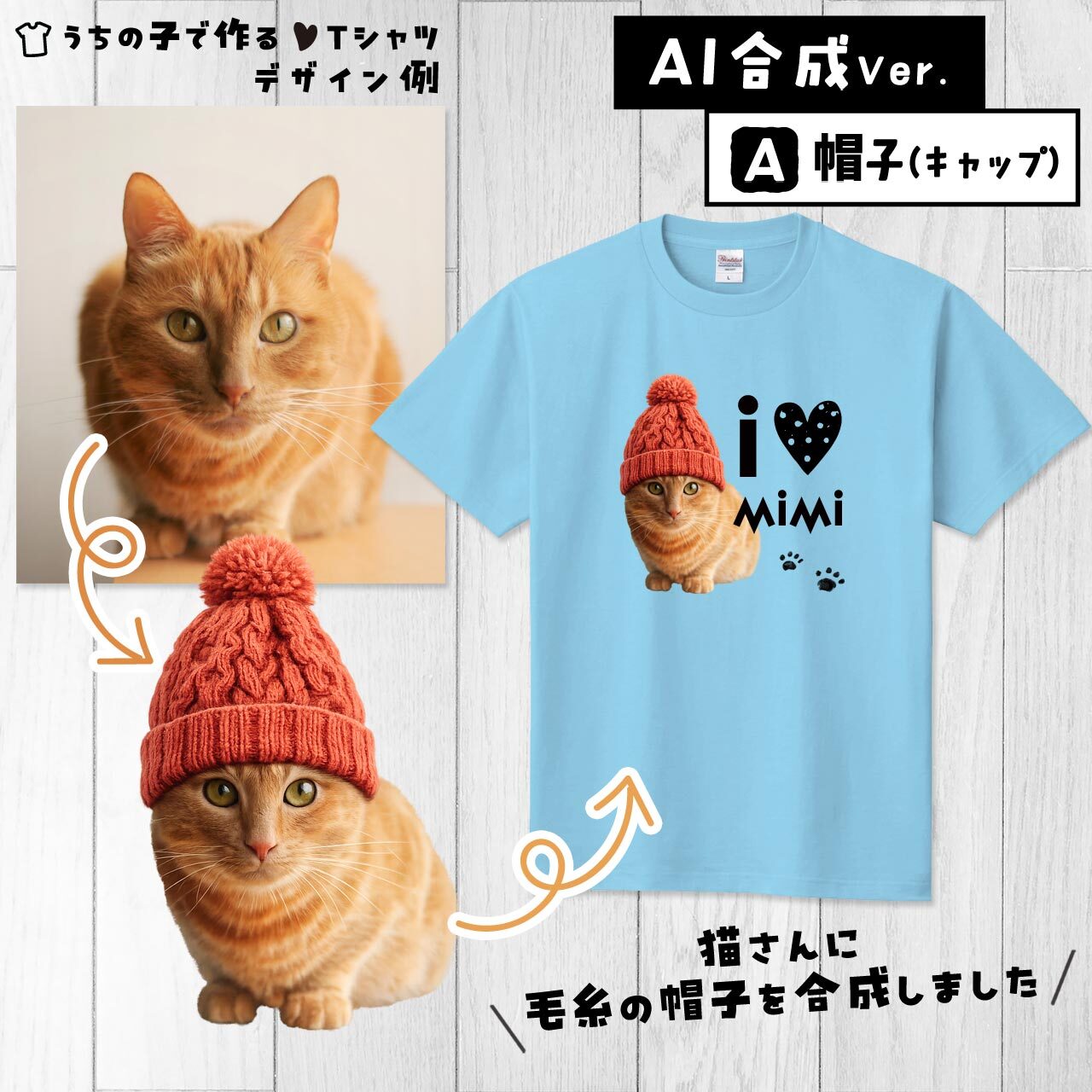 猫さんに毛糸の帽子を合成