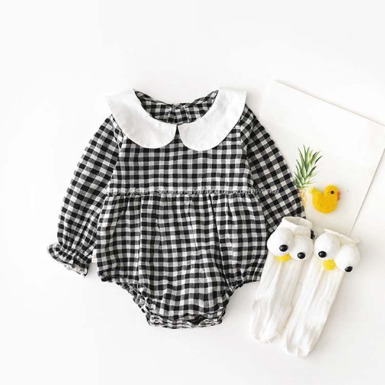 60 90 チェック柄 かわいいロンパース 韓国風 可愛い 男の子 女の子 ベビー 子供服 Q Toworld キュートワールド 子供服 メール便は何点でも送料の合計は280円