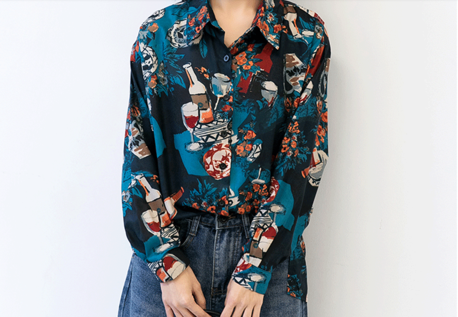 個性的 Yシャツ 長袖 プリント イラスト かわいい レトロ クール 韓国ファッション ガラ オルチャン 492 Sweetly