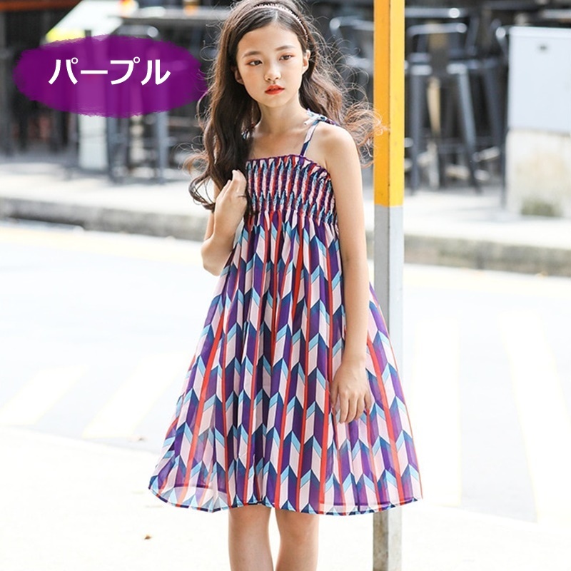 子供服 親子コーデ ワンピース 女の子 キッズ レディース ママ キャミソール ボヘミアン 膝丈 リンクコーデ ブルー パープル コットン 110 160cm R52 海外子供服専門通販サイト リーファ