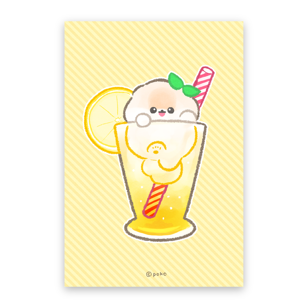 【ポストカード】レモンスカッシュとポメラニアンのぽぽち