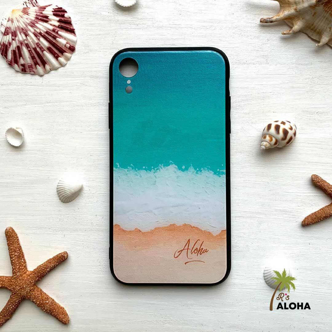 名入れ エメラルドグリーンの海柄 背面ガラスケース 受注生産 Iphoneケース R S Aloha ハワイアン 海を感じるスマホケースのお店