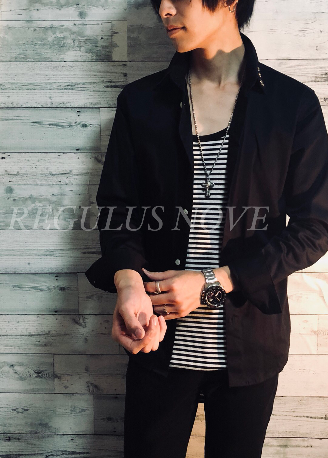 Regulus Nove ポイントスターストレッチブロードシャツ Black メンズ