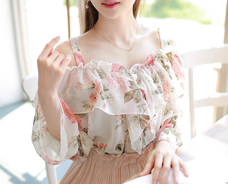 匿名配送】RANDA ラッフルフリルオフショルダーブラウス 花柄 前後2Way 