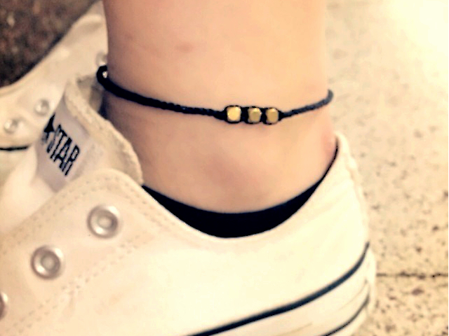 Brass Beads Misanga Black Gold Bracelet Anklet 真鍮ビーズミサンガ Knott Works