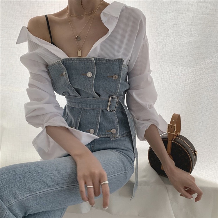 デニムベアトップ シャツset Lavissy デニムベアトップ シャツset Lavissy