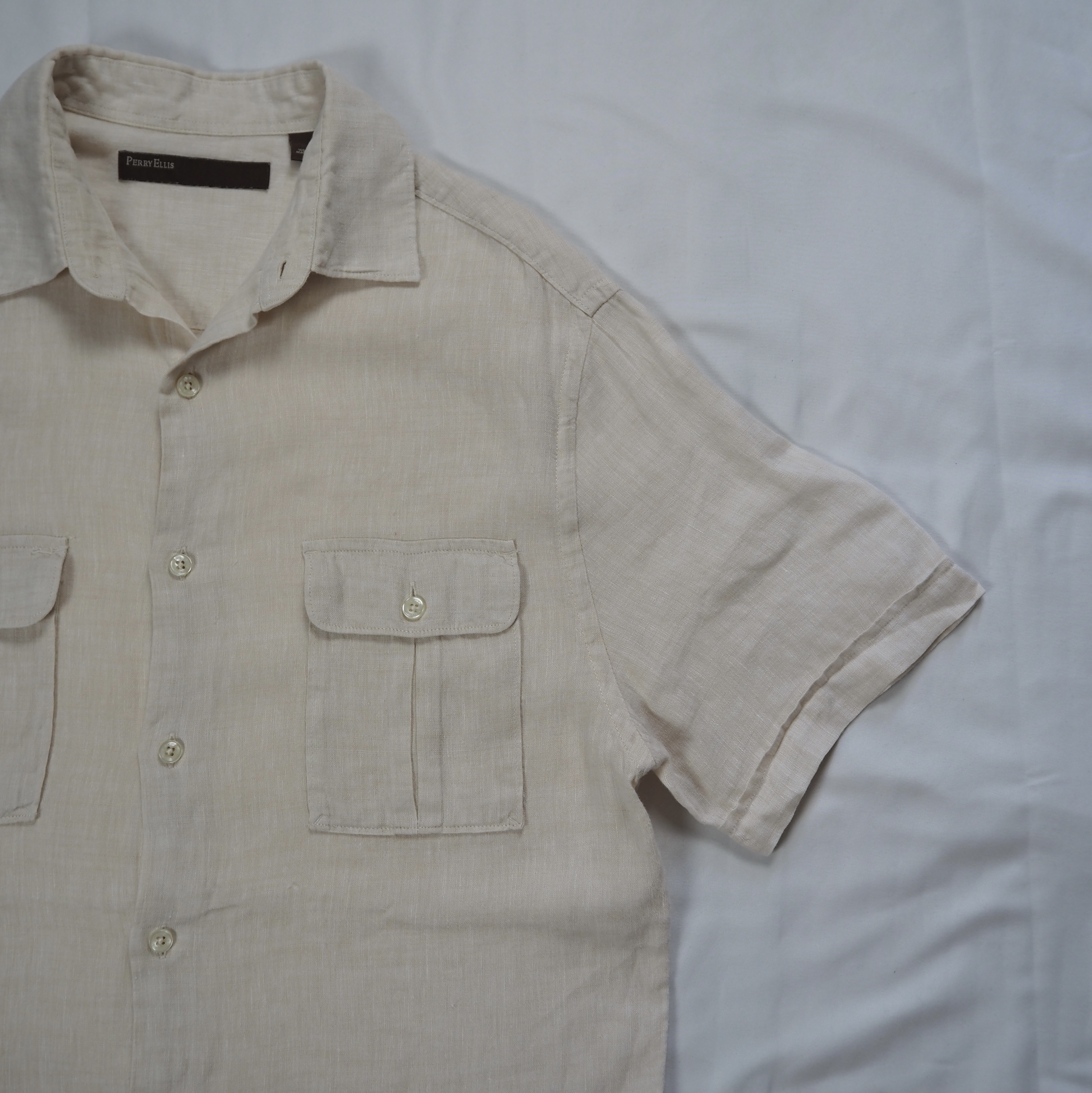 00’s Perry Ellis リネンシャツ Mサイズ 生成り 無地 の画像 8