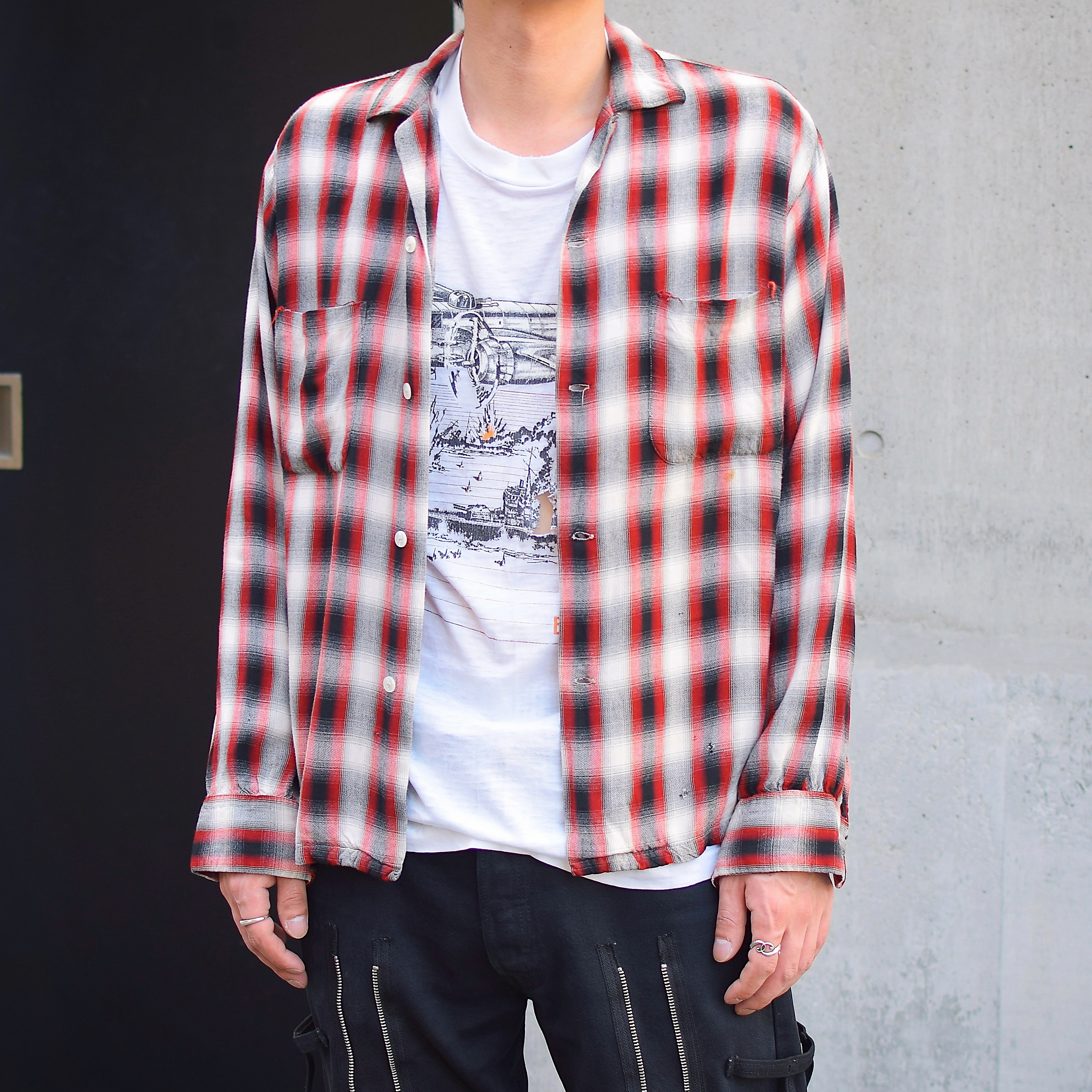 Vintage 60's【TOWNCRAFT】Rayon Ombre Check Shirt の画像 3