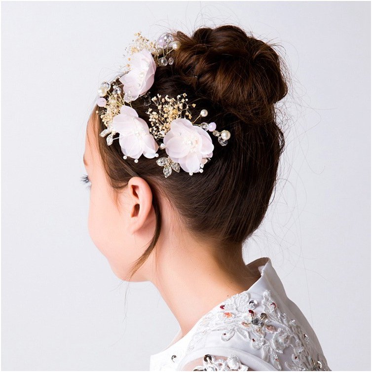 子どもヘアピン 3点セット 花 子供用 フォーマル 髪飾り ヘアアクセサリー キッズ 結婚式 ウェディング 発表会 入園式 卒園式 ピンク Dresszone