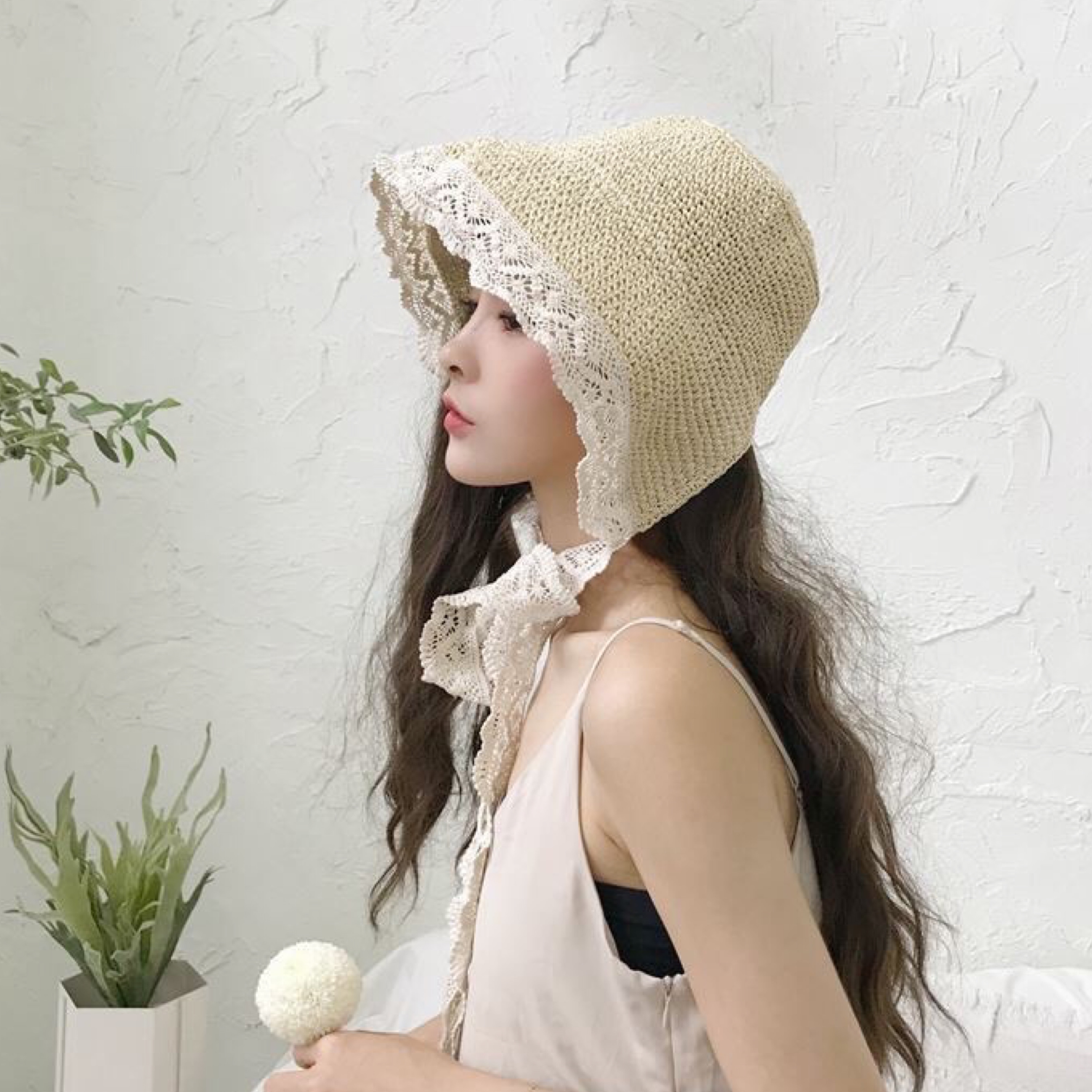 スウィートガーリー レース顎ひも付き麦わら帽子 C09 Retro N