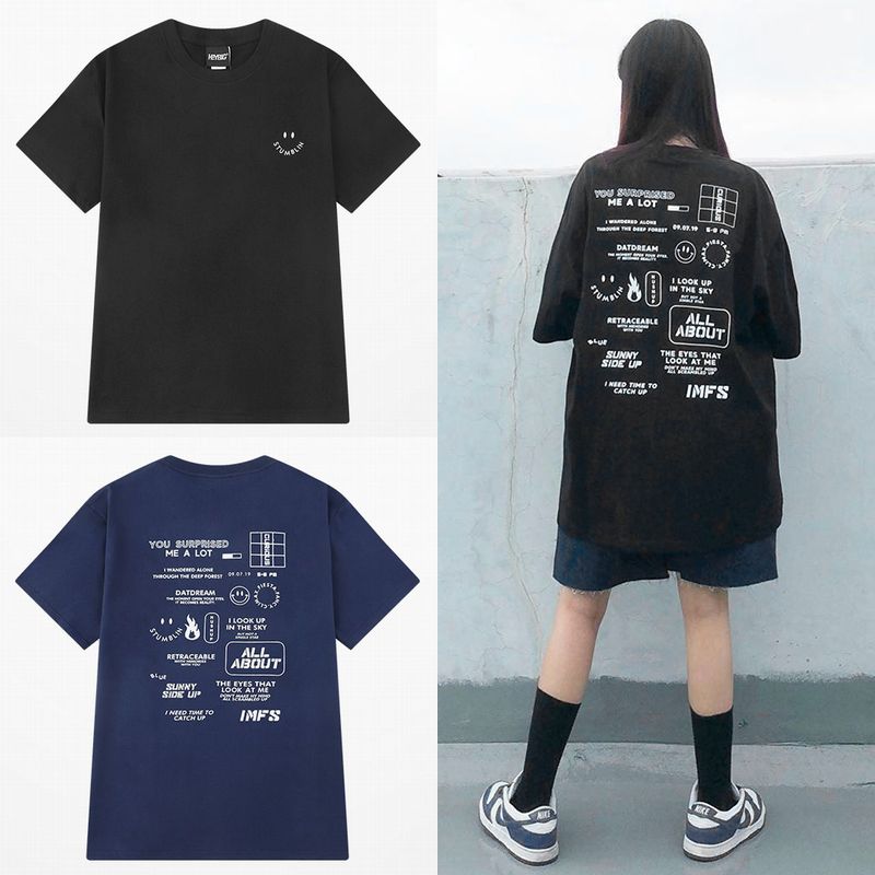 韓国ファッション Tシャツ ユニセックス Tシャツ 半袖 メンズ レディース ラウンドネック シンプル バックプリント オーバーサイズ 大きいサイズ ルーズ ストリート