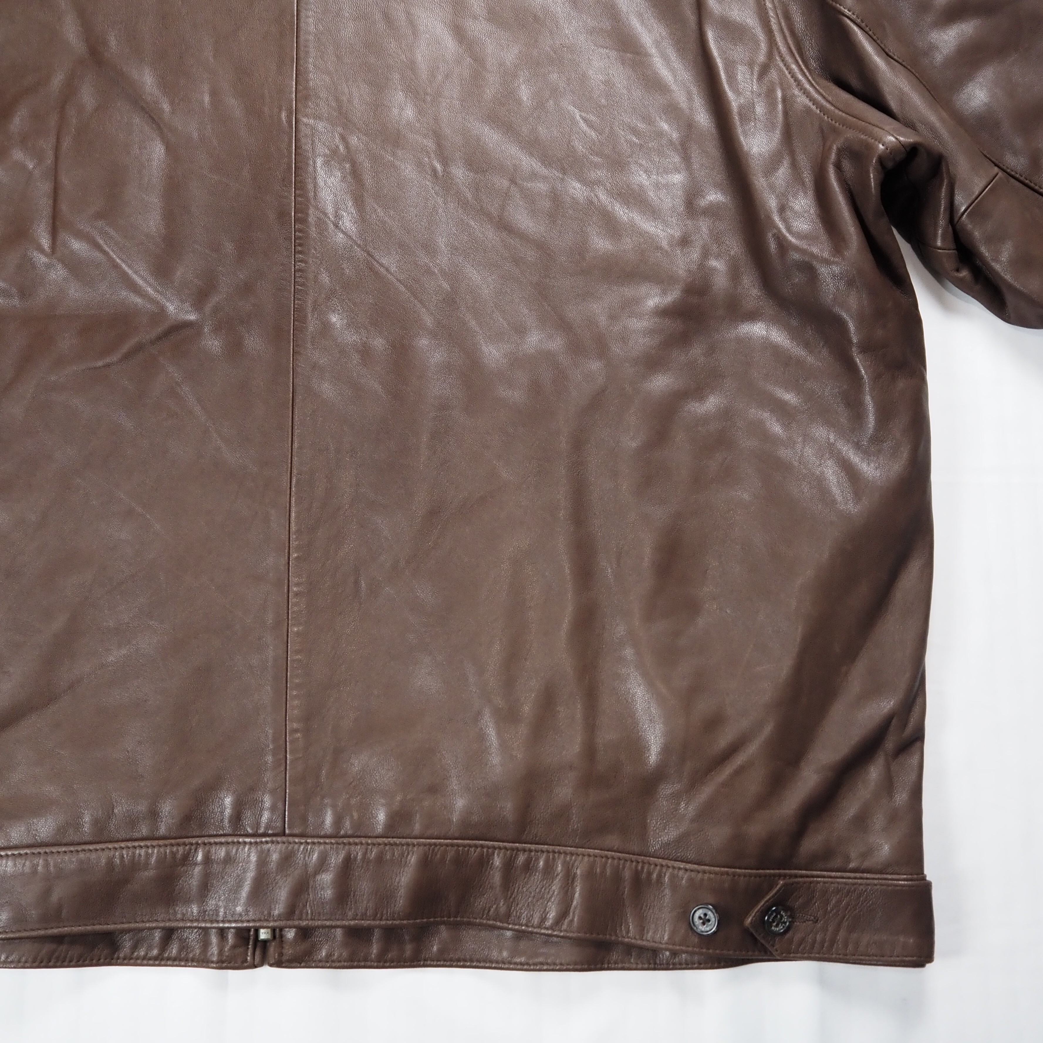 【9/23 20:00入荷】90's Ralph Lauren ラムレザージャケット XXL ブラウン の画像 17