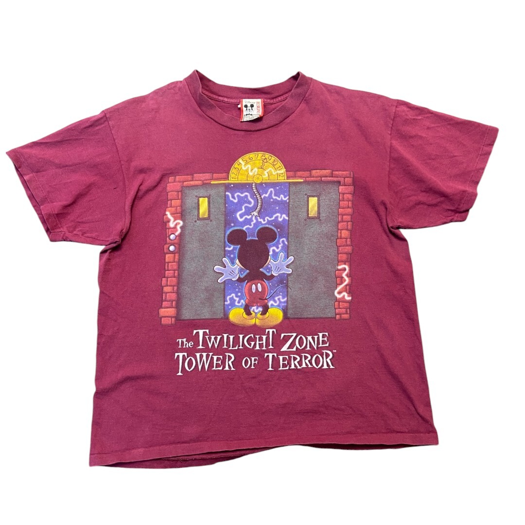 【DISNEY】ディズニー タワーオブテラー ミッキーマウス トワイライトゾーン 半袖Tシャツ ワインレッド L