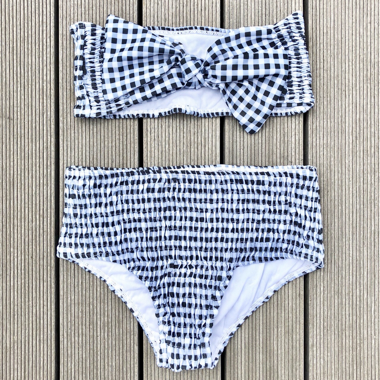 Bikini リボンバンドゥハイウエストビキニ ギンガムチェックブラック Ge Store