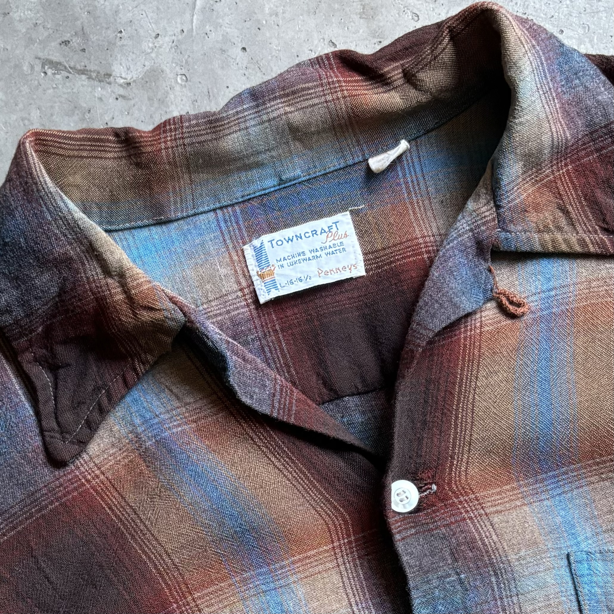 Vintage 60's【TOWNCRAFT】Rayon Ombre Check Shirt の画像 5