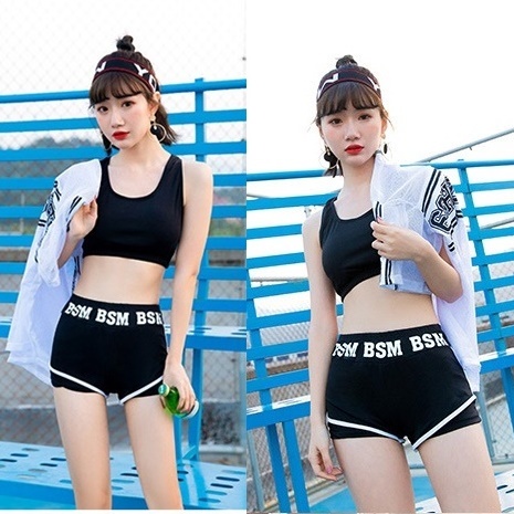 人気 スポーティー 水着 3点セット ロゴ入り ラッシュガード付き 七分袖 カッコいい ハイウエスト ボクサーパンツ マリンスーツ ビキニ セパレート 体型カバー 40代 30代 代 10代 無地 ママ水着 海 プール フィットネス スポーツ サーフィン スタイリッシュ