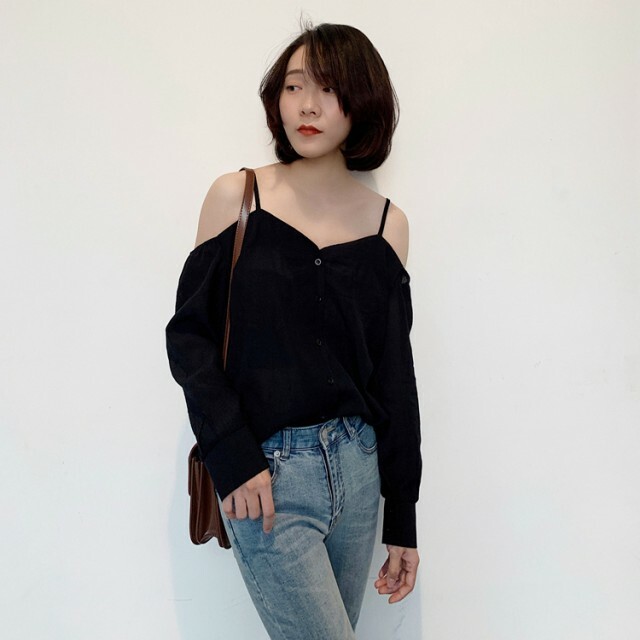 セクシーな肩出し Tシャツ 綿 オフショルダー キャミソール 長袖 無地 白 黒 シック デート カットソー レディース トップス 夏 海外のおしゃれな大人のレディースファッション通販サイトhanano Emon