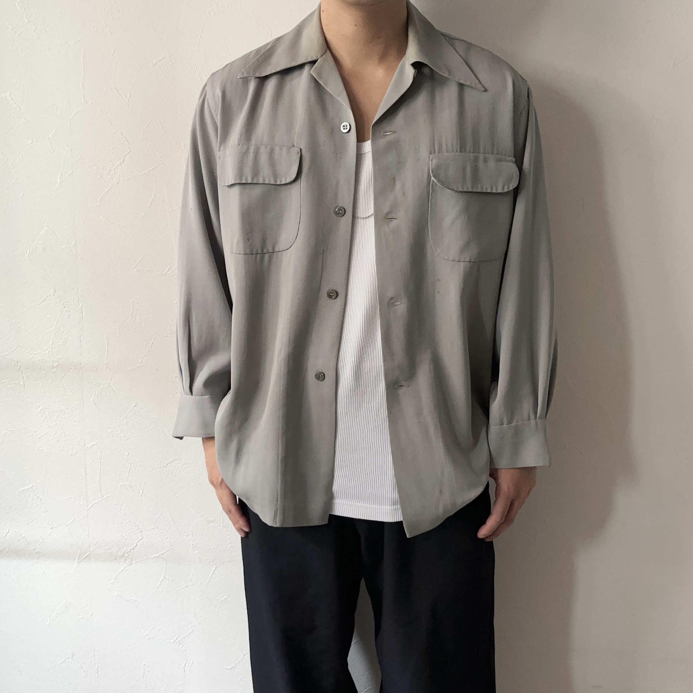 Vintage 40's【The Palm Springs Shirt】Open Collar Wool Gabardine Shirt の画像 3